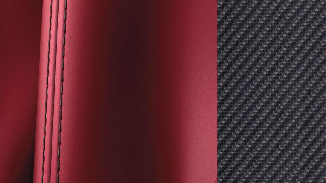 Monaco Red Semi Aniline Leather with Black Stitch /Genuine Matte Carbon Fiber Trim